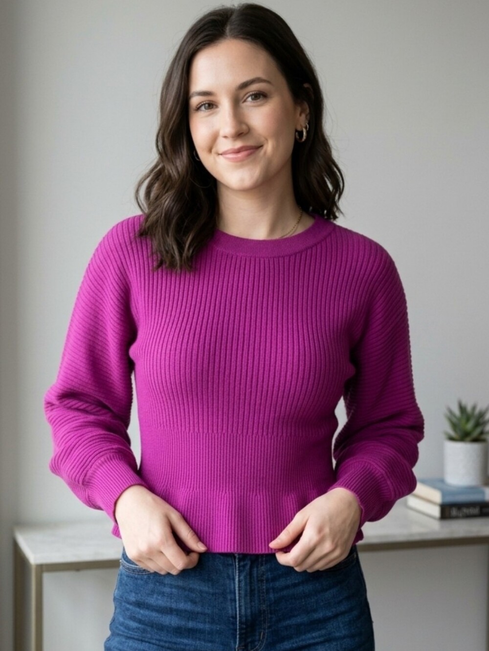 Pink Rose NWT Violet Magenta Cropped Dolman Sleeve Ribbed Sweater, M